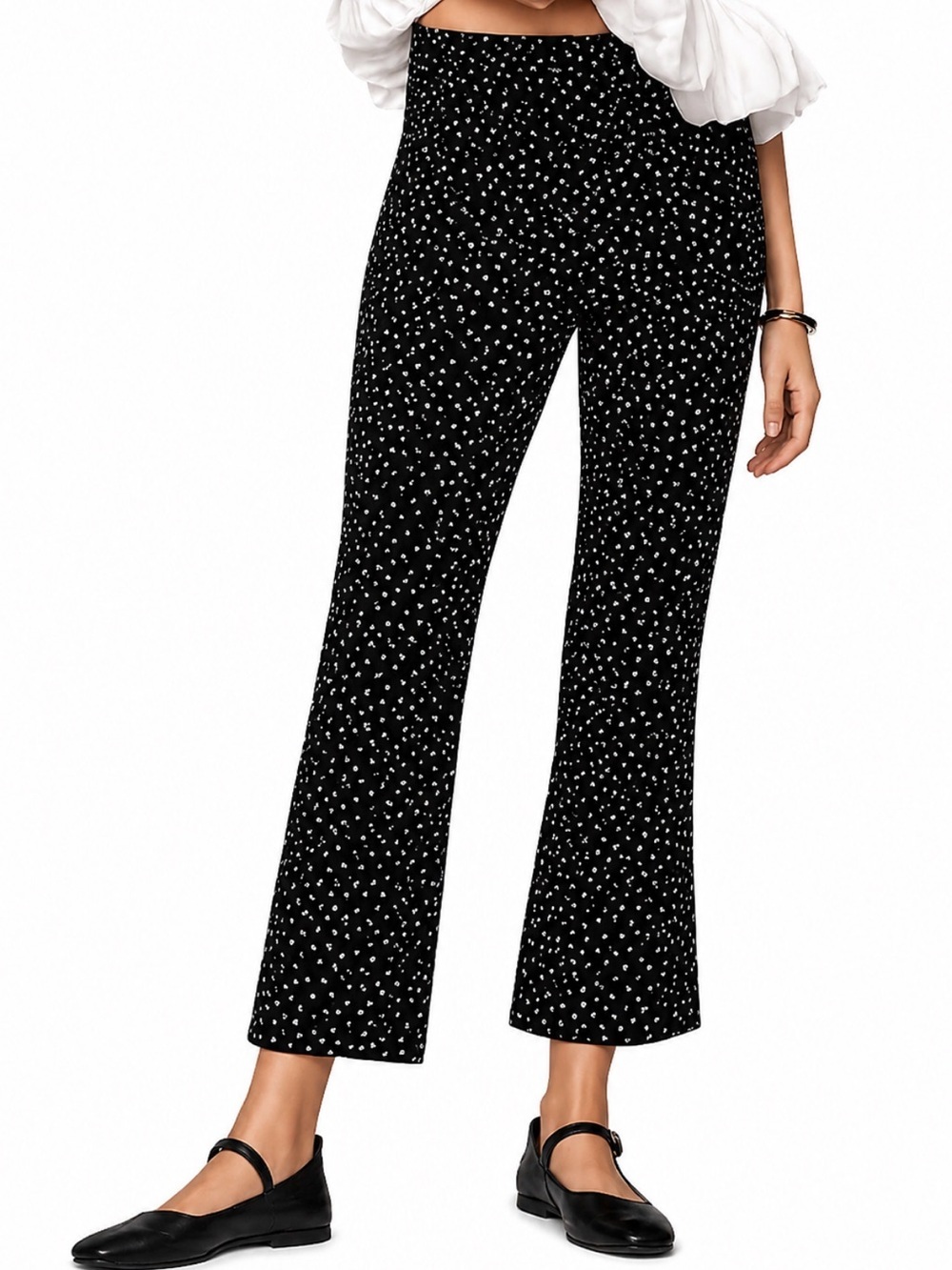 NWT! Anthropologie Maeve The Margot Heart Print Pull-On Crop Flare Pants Size XS